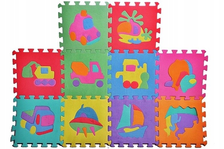 Puzzle  tip covor cu 10 Forme, Dimensiune forma 29×29 cm, Ajuta la dezvoltarea creativitatii si coordonarii Mana-Ochi pentru copii ,Burete