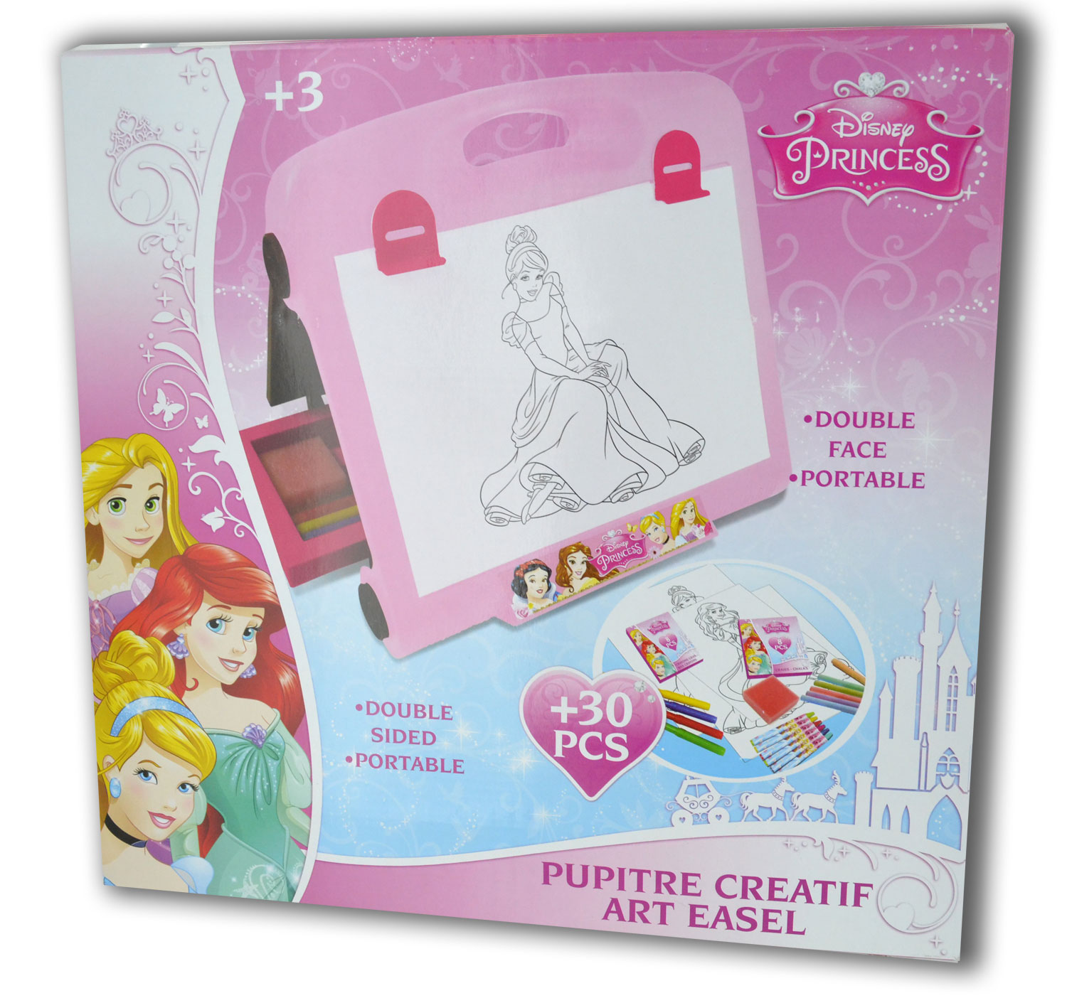 Tablita pentru desenat 2 in 1 IDL, Princess Minnie, 30 Piese, Dezvolta dexteritatea manuala a copilului, imaginatia si creativitatea, Dotata cu 2 suprafete diferite si echipata cu accesorii simbolice