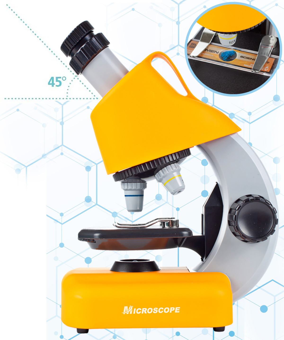 Microscop Multifunctional Stiintific pentru copii idealSTORE, Dimensiuni 16 x 10 x 22,5 cm Include 3 lentile de marire, Numeroase Accesorii, Lampa LED pentru Iluminat, Inaltime Reglabila, Valiza pentru transport