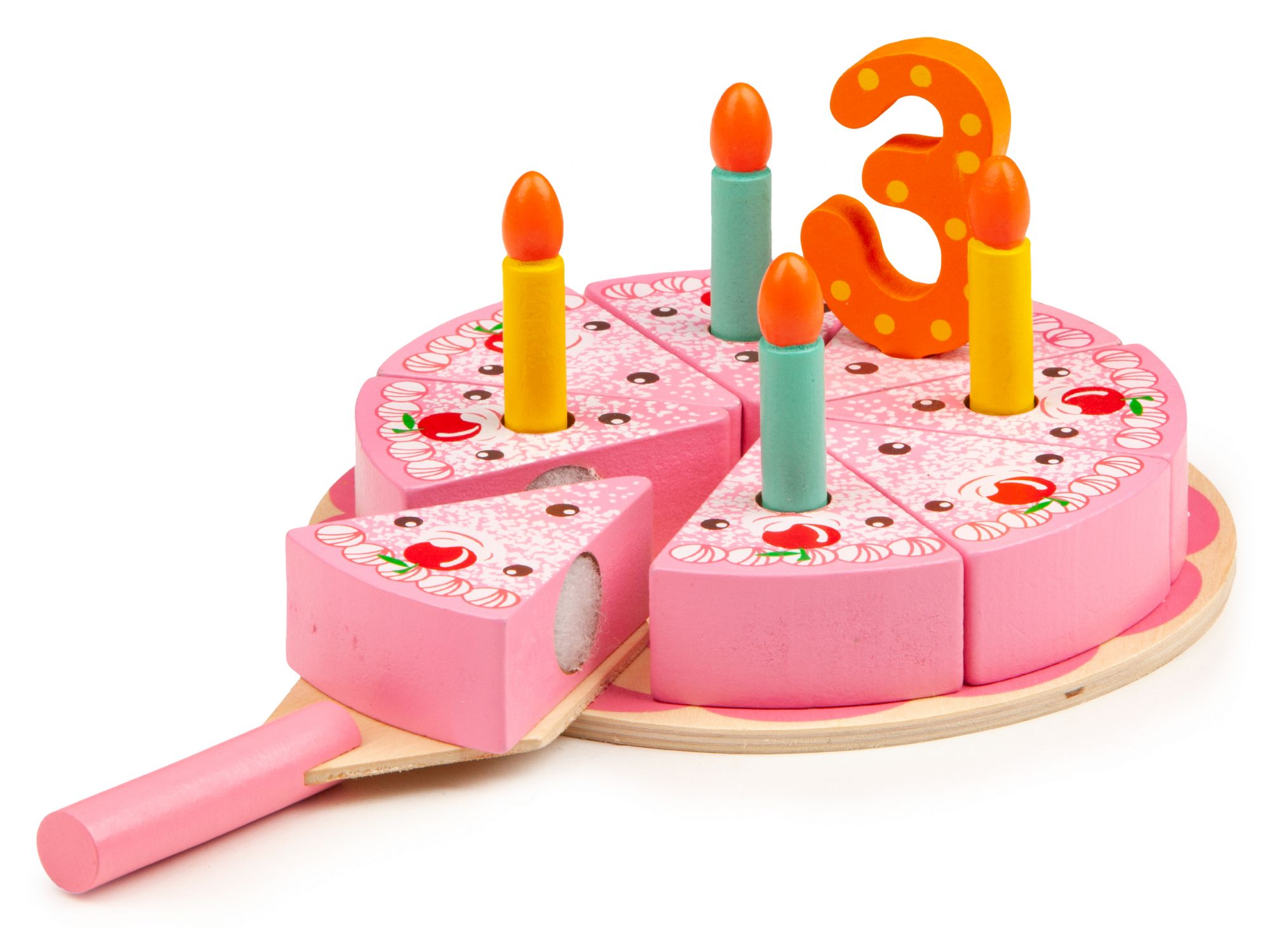 Tort din lemn idealSTORE Sweet Cake Birthday, Diametrul 15 cm, Dezvolta abilitati manuale si imaginatie