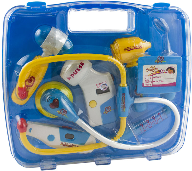 Trusa medicala de Jucarie pentru copii Little Doctor IdealStore,Include stetoscop cu efecte sonore,Termometru si tensiometru cu efecte luminoase,Valiza, Albastru