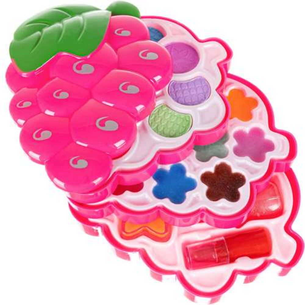 Trusa de Machiaj Strawberry Make-up, IdealStore, Multicolor, Dimensiune 12 X 9 X 6 cm,cutie in forma de capsuna cu trei sertare glisante