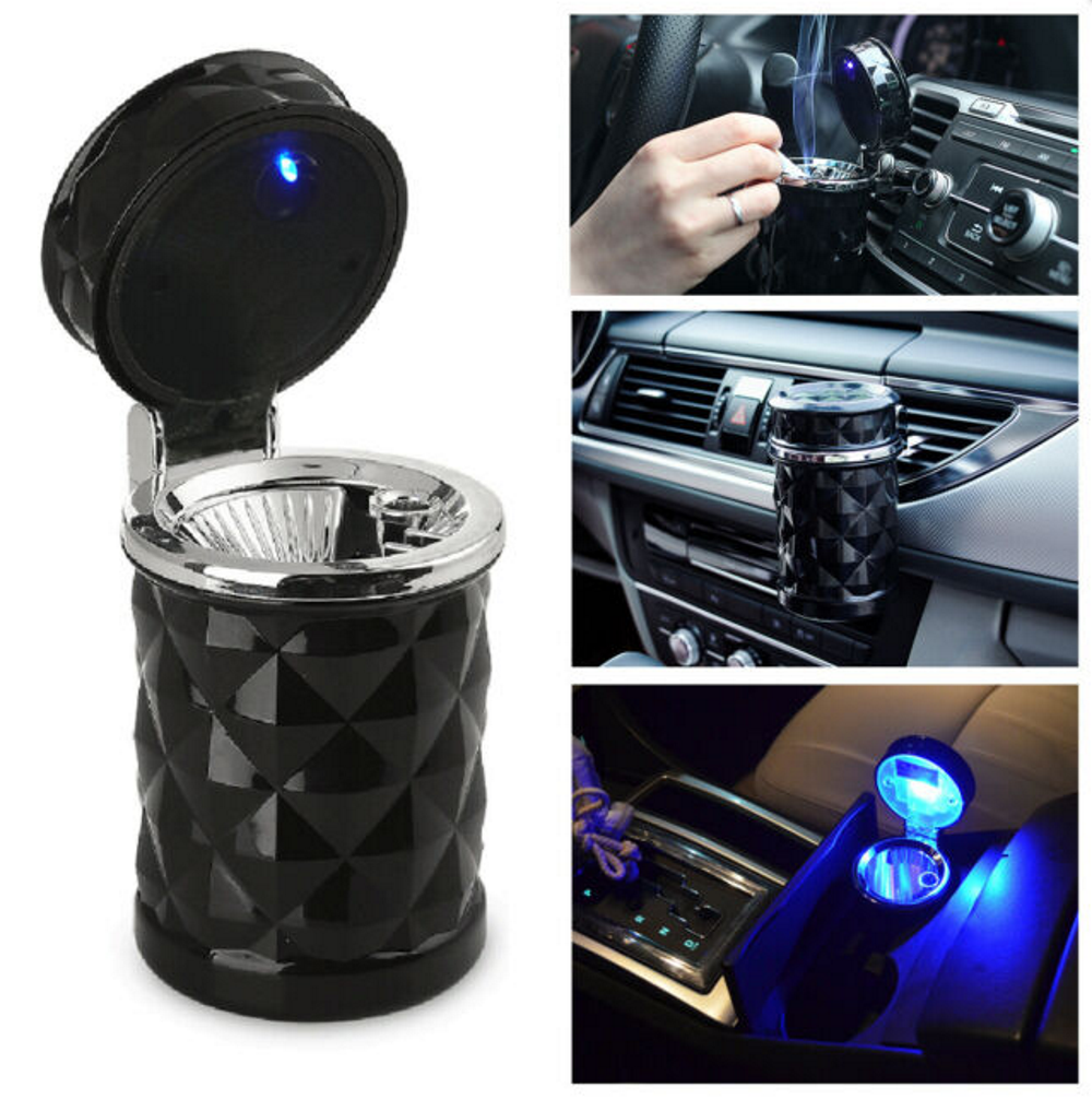 Scrumiera Auto Universala cu LED idealSTORE, Prindere in ventilatie- Suportul de pahar, Rezistenta la socuri, Culoare Negru