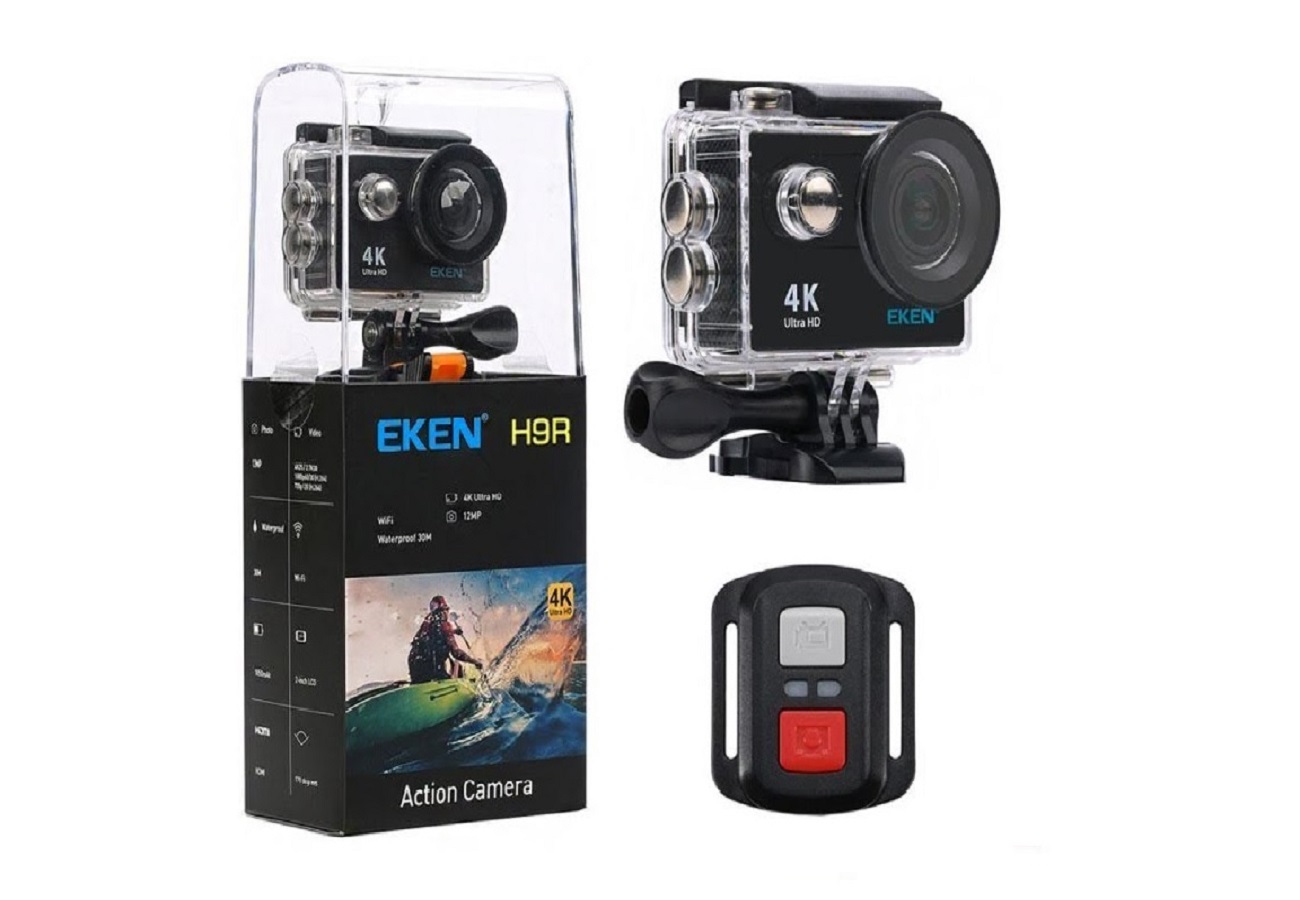 Camera video EKEN Ultra HD 4K super sport  170 grade,Subacvatica 30 m, Wi-Fi Hotspot,Kit accesorii sport, HDMI,  2-inch, NEGRU+ Telecomanda Cadou
