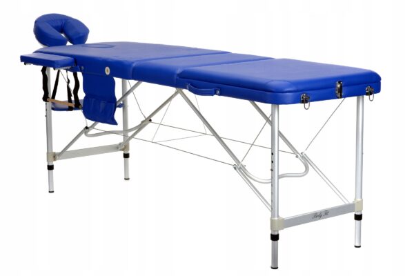 Masa De Masaj Pliabila idealStore, 3 Sectiuni, Inaltime Reglabila 66-87 cm, Piele Ecologica Moale, 2 Cotiere Laterale, Tetiera, Sacrina 250 kg, Structura din Aluminiu, Rezistenta la Uleiuri si Apa, Geanta de Transport