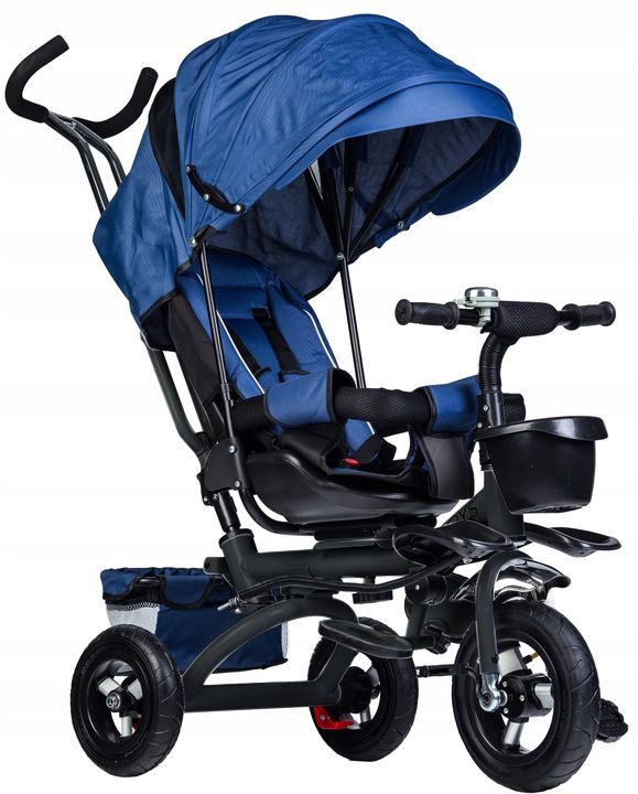 Tricicleta IDL Blue Rider pentru copii cu scaun fix comfortabil, Copertina detasabila, Cosulete pentru jucarii, Design Modern, Materiale Superioare si Rezistente, Roti de cauciuc, Huse moi si comfortabile, Culoare Albastra