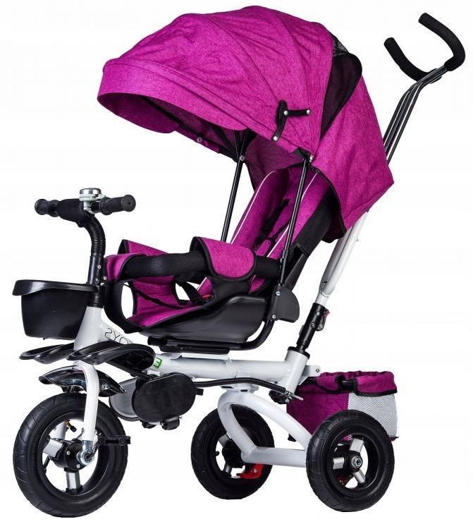 Tricicleta IDL Pink Rider pentru copii cu scaun fix comfortabil, Copertina detasabila, Cosulete pentru jucarii, Design Modern, Materiale Superioare si Rezistente, Roti de cauciuc, Huse moi si comfortabile, Culoare Roz