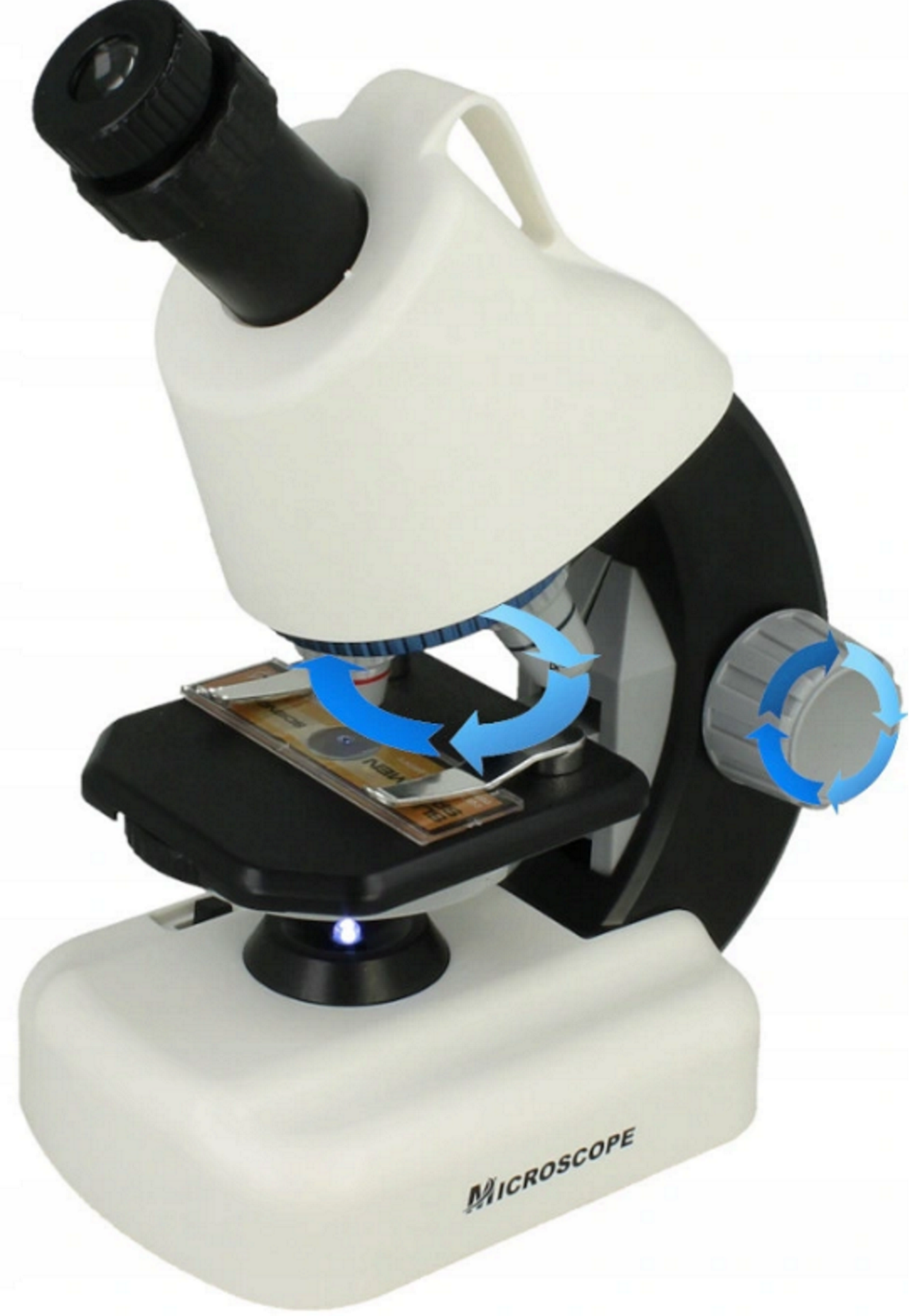 Microscop Stiinfic Multifunctional I”Micro idealSTORE, Dimensiuni 22 x 10 x 16 cm, Lampa LED Reglare a setarilor de pregatire 3 Lentile de marire, Buton pentru rotire, Reglare a sursei de lumina Picioare Antiderapante