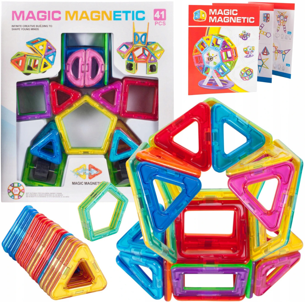 Set Inteligent de constructie Magnetic MAGWORLD idealSTORE, Include 41 de Piese Multicolore, Educativ- Creativ, Posibilitatea de forme nelimitate, Stimularea imaginatiei si a creativitatii, Magneti Neodim