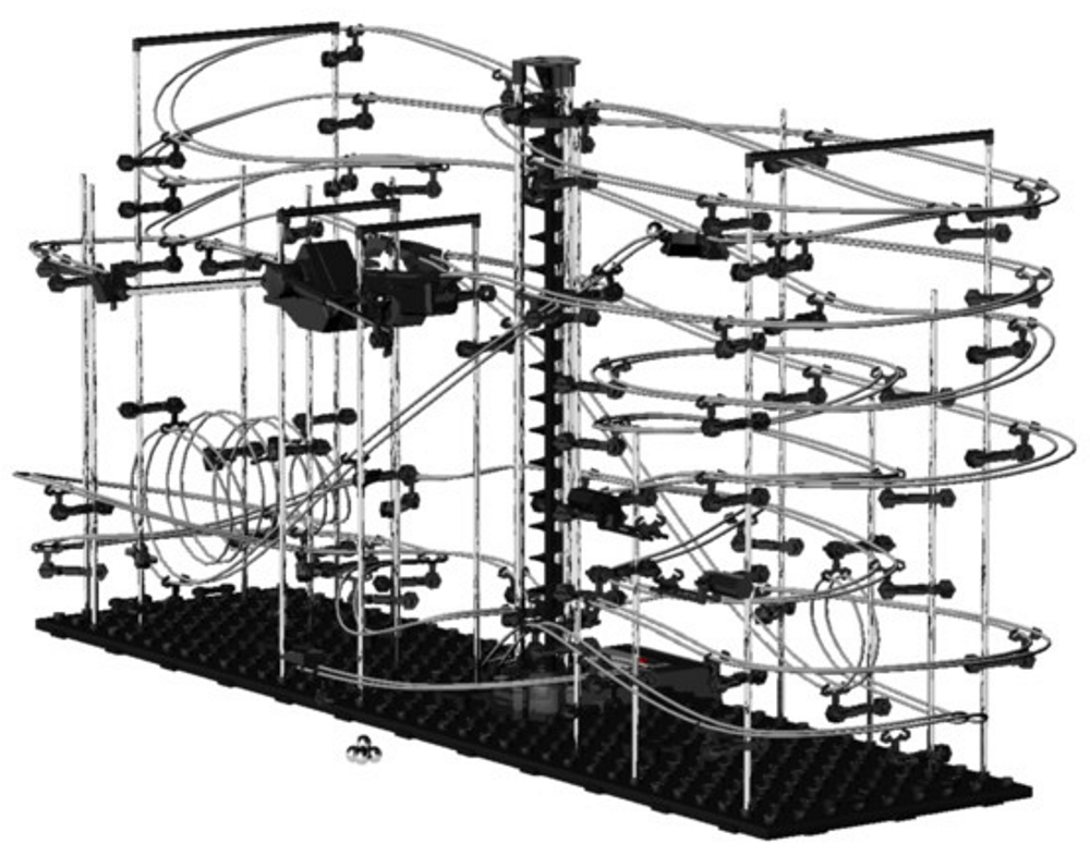 Set de Constructie Ball RollerCoaster 3D idealSTORE, Dimensiuni 97 x 37 x 44 cm, Structura Metalica, Include 6 Bile de Otel, Sporeste divertismentul creativ si provocarile mentale, Level 5