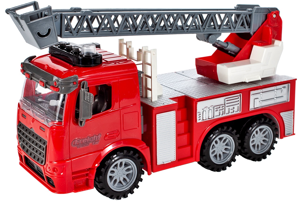 Masina de Pompieri Interactiva IDL, Fourios Red Car,  Dimensiuni 28.0 x 10.0 x 17.5 cm, Echipata cu Scara pliabila si rotativa, Roti mobile cu actionare, Sunete si Lumini superioare intermitente, Culoare Rosie