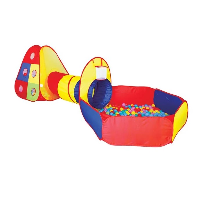 Cort de joaca pentru copii cu tunel si tarc cu 80 de mingi, IPlay 200, 300 x 120 x 100 cm, Multicolor