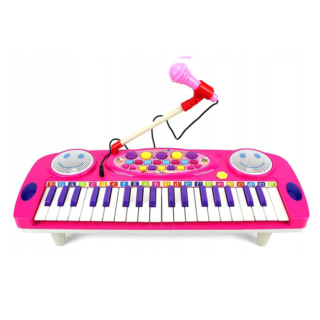 Orga Electronica cu 37 Clape, cu functie de inregistrare si Microfon pentru Copii, Culoare roz