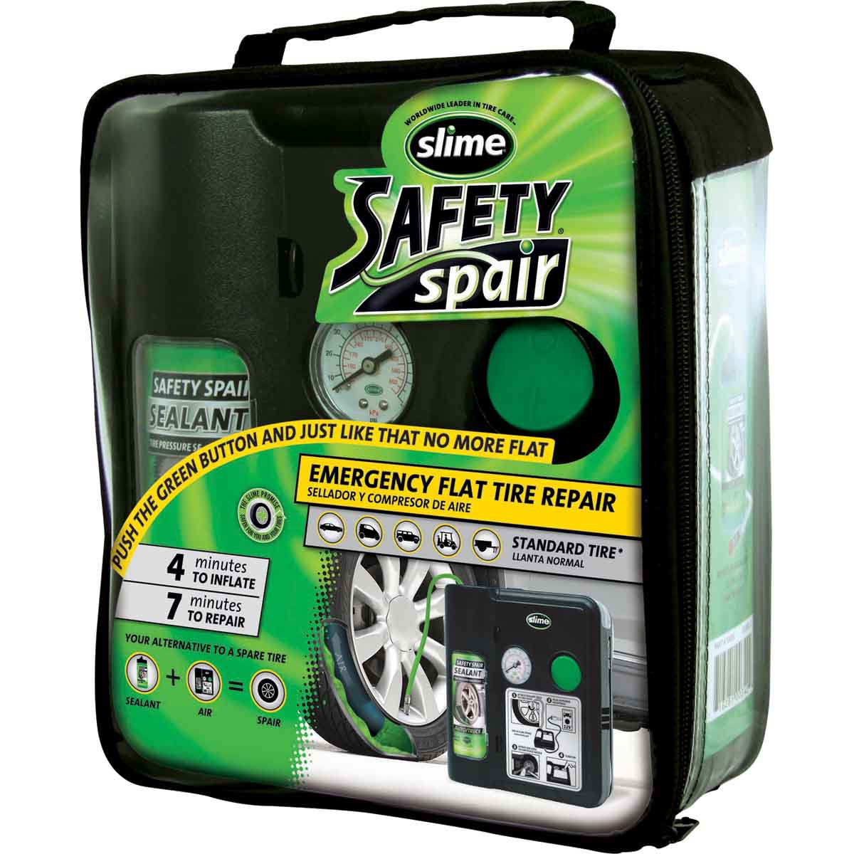 Kit profesional pentrureparatie pana Slime Safety Repair 473ml + Compresor aer 12V pentru anvelope fara camera