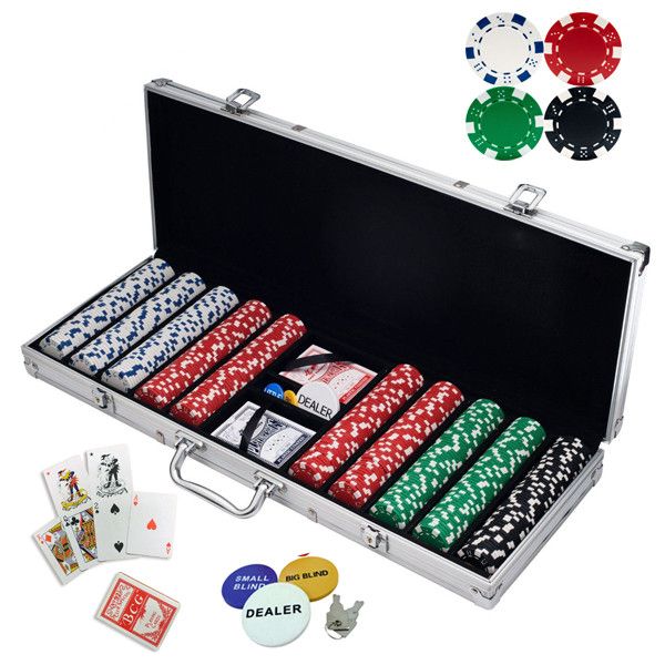 Set poker profesional Piatnik, 500 jetoane de cazinou, 2 pachete carti de joc, 5 zaruri, buton dealer