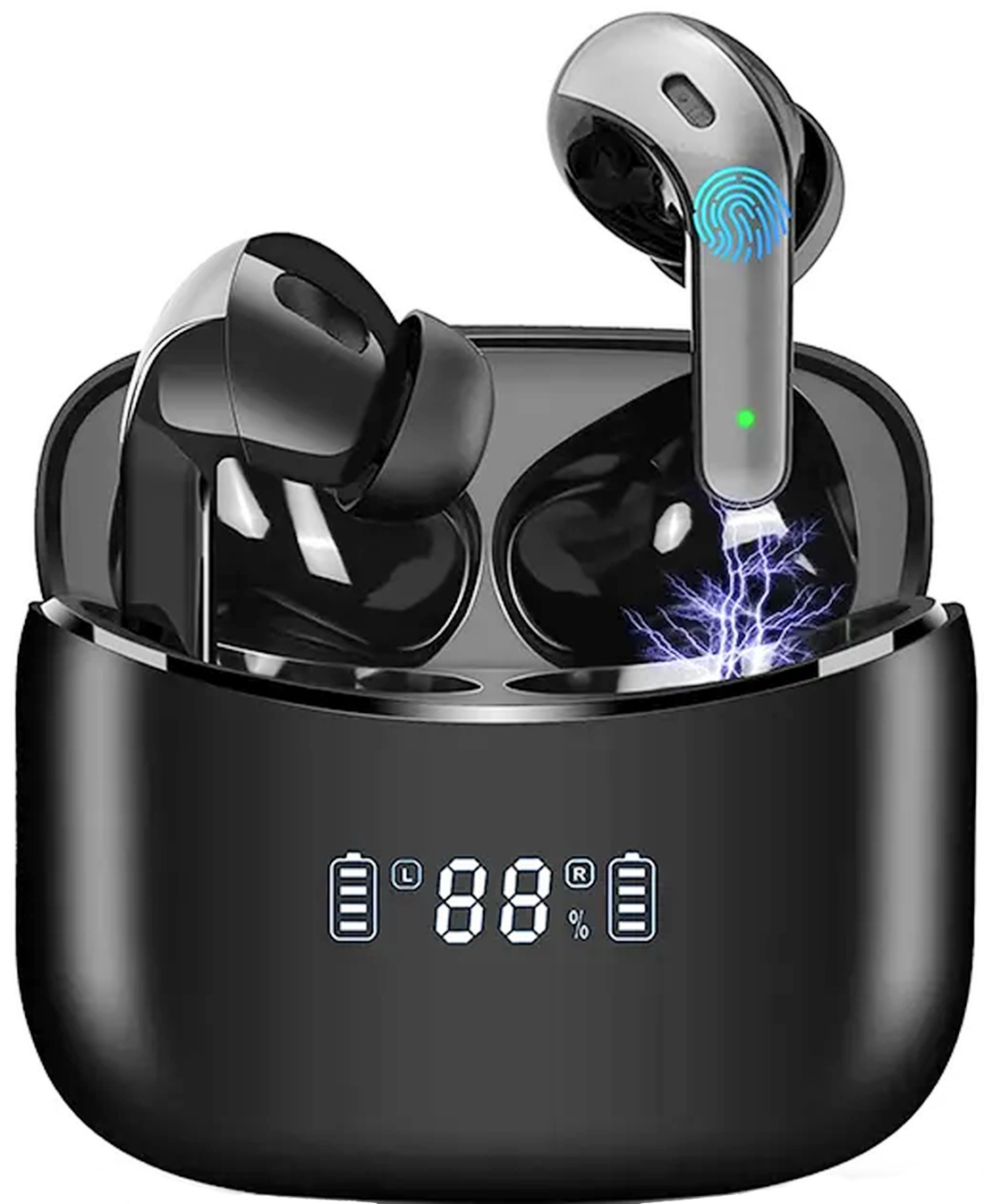 Casti Wireless idealStore XBO Headphone, Autonomie 35 ore, Microfon HD incorporat, Calitate audio Hi-Fi, Bass profund, Noise Cancelling, Afisaj LED, Bluetooth 5.0, Rezistent la Ploaie, Stropi de Apa, Multifunctionale, Ergonomice, Culoare Negru Lucios