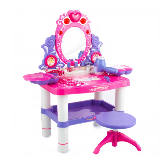 Jucarie Set 2 in 1 Masuta de toaleta, KINDERPLAY pentru copii, cu accesorii 62 x 33 x 64 cm, roz