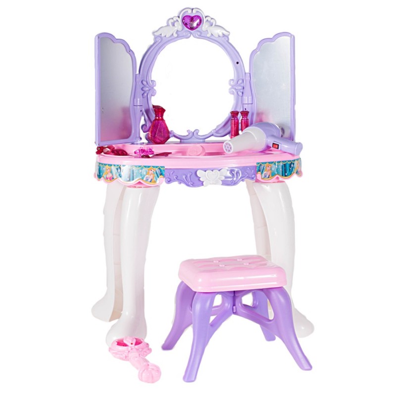Masuta de Make-Up pentru copii, MalPlay Lila – Roz cu MP3, oglinda, bagheta magica, melodii si lumini, 68 cm
