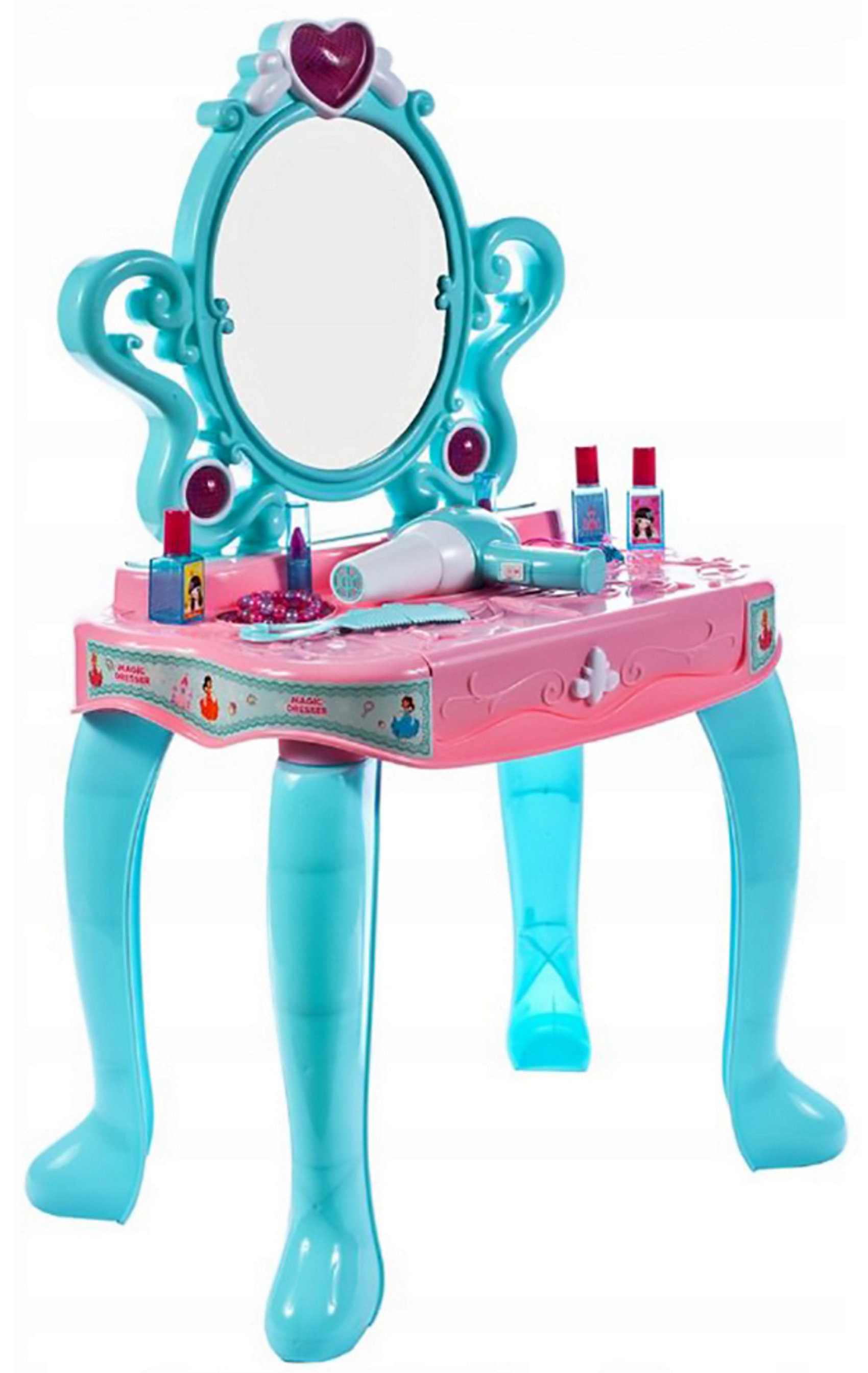 Masuta Make-up cu Pian  Piano Dresser idealSTORE, Dimensiuni 73 x 43 x 31 cm, Include Jocuri de lumini si sunete,  Pieptene, Bratari, Pian, Oglinda, Produse cosmetice