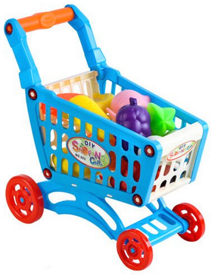 Carucior de Cumparaturi Pentru Copii Shopping Cart idealStore, Include 16 Alimente Legume si Fructe, Dezvolta Imaginatia si Stimuleaza Creativitatea Copiilor