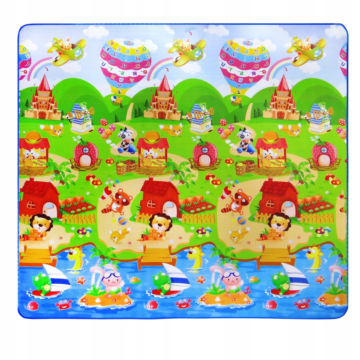 Covoras de joaca pentru copii idealSTORE Happy Sunny Valley, DIMENSIUNI: 200 x 180 x 0.5 cm, Culoarea Verde