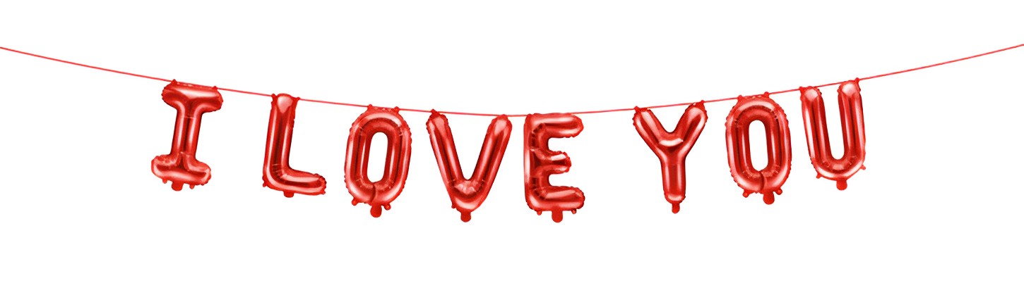 Baloane din Folie I Love You idealSTORE, Dimensiuni 260 x 40 cm, Include pai pentru Umflare, Panglica cu lungimea de 3 m, Ideal pentru Valentine’s day