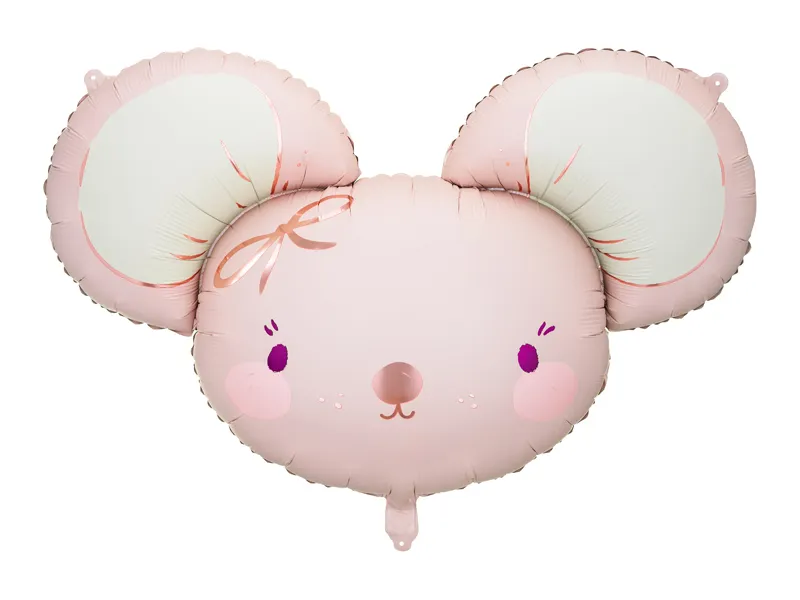 Balon Little Mouse IdealStore, Din folie in forma soarece ,De culoare roz cu impriumeu auriu metalic, Dimensiune 94 x 64 cm,Poate fi umflat atat cu Aer cat si cu Heliu,Ideal pentru o petrecere reusita