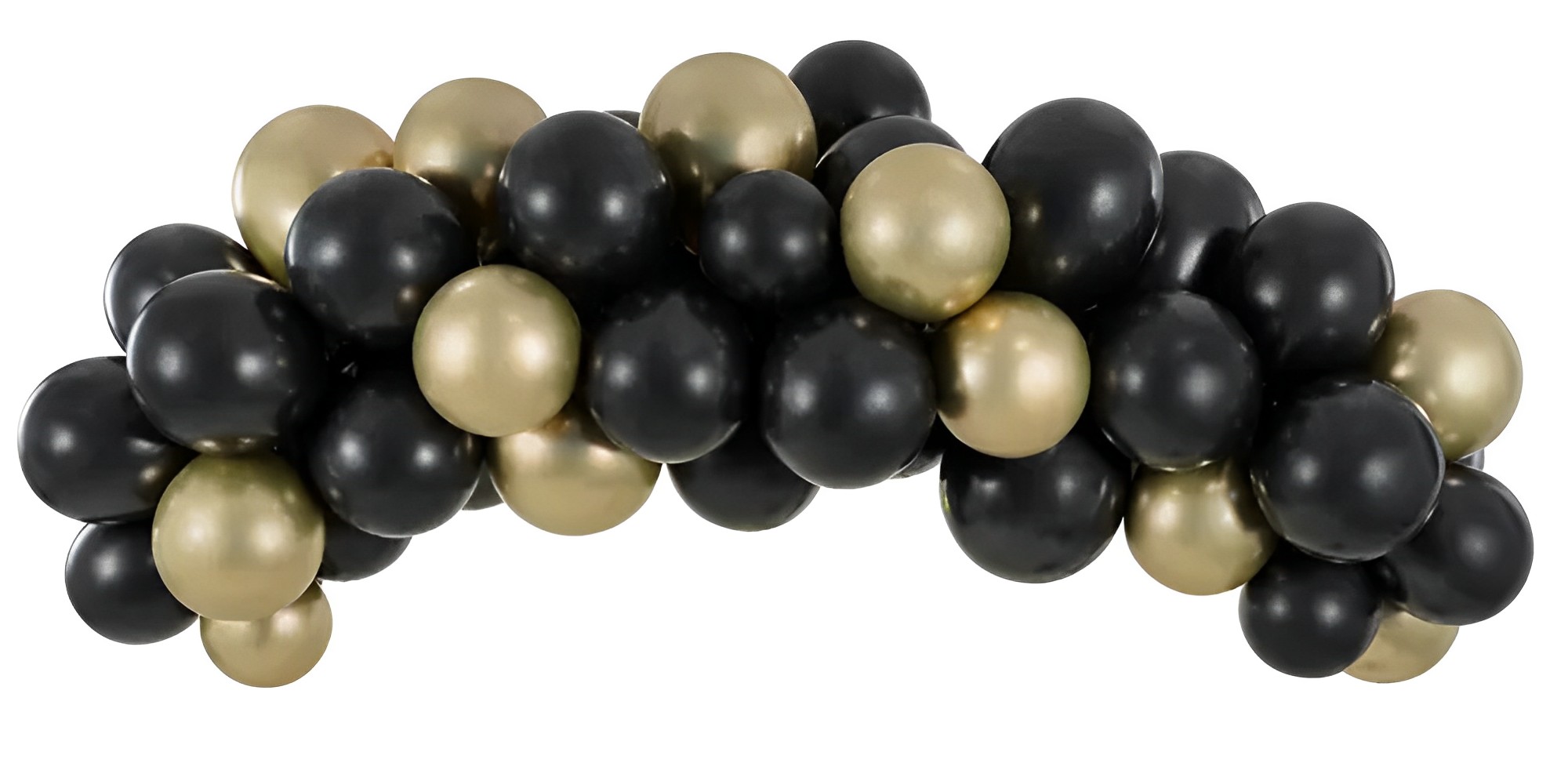 Ghirlanda de Baloane idealSTORE Party Happy, Include 60 de Baloane, Banda 2,5 m, Dimensiuni 200 cm, Latex, Culoare Negru-Auriu, Ideal Pentru Petreceri