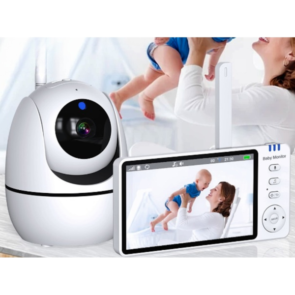 Baby Monitor si Camera de Supraveghere idealSTORE KidsGuard, Unghi 355, Inclinare 110, Night Vision, Zoom 4X, Raza Lunga 1300 m, Alerta Temperatura, Comunicare in 2 Sensuri, Alarma Hranire, Autonomie 30 Ore, Mod VOX, Ecran Mare 5″, Cantece de Leagan