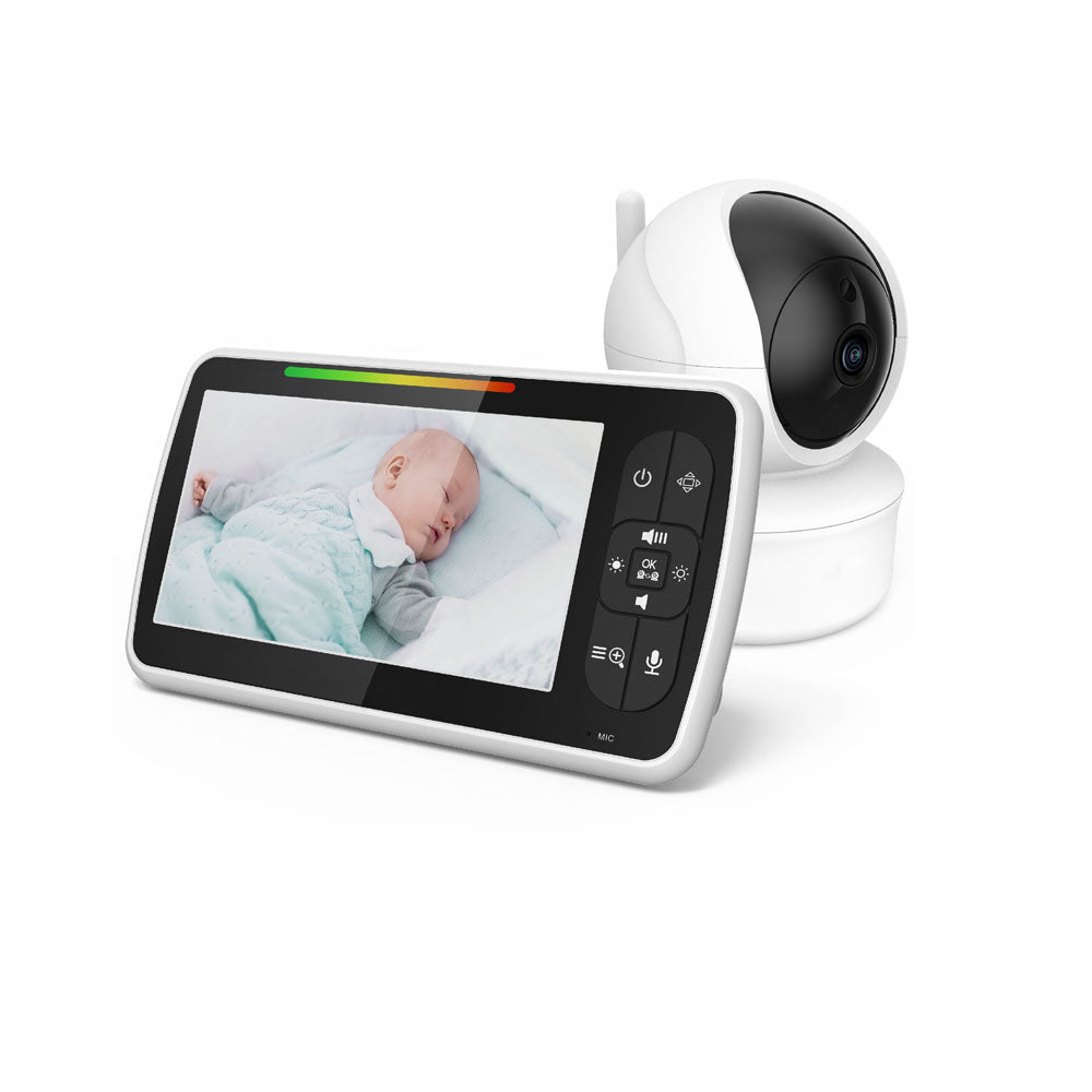 Sistem de Monitorizare Video si Audio Pentru Bebelusi BabyKids IdealStore, Ecran LCD Color 5 inch, Vedere Noctura cu Infrarosu, Monitor de Temperatura, Posibilitate de Interactiune cu Bebelusul, Cantece de Leagan, Wireless, Momento