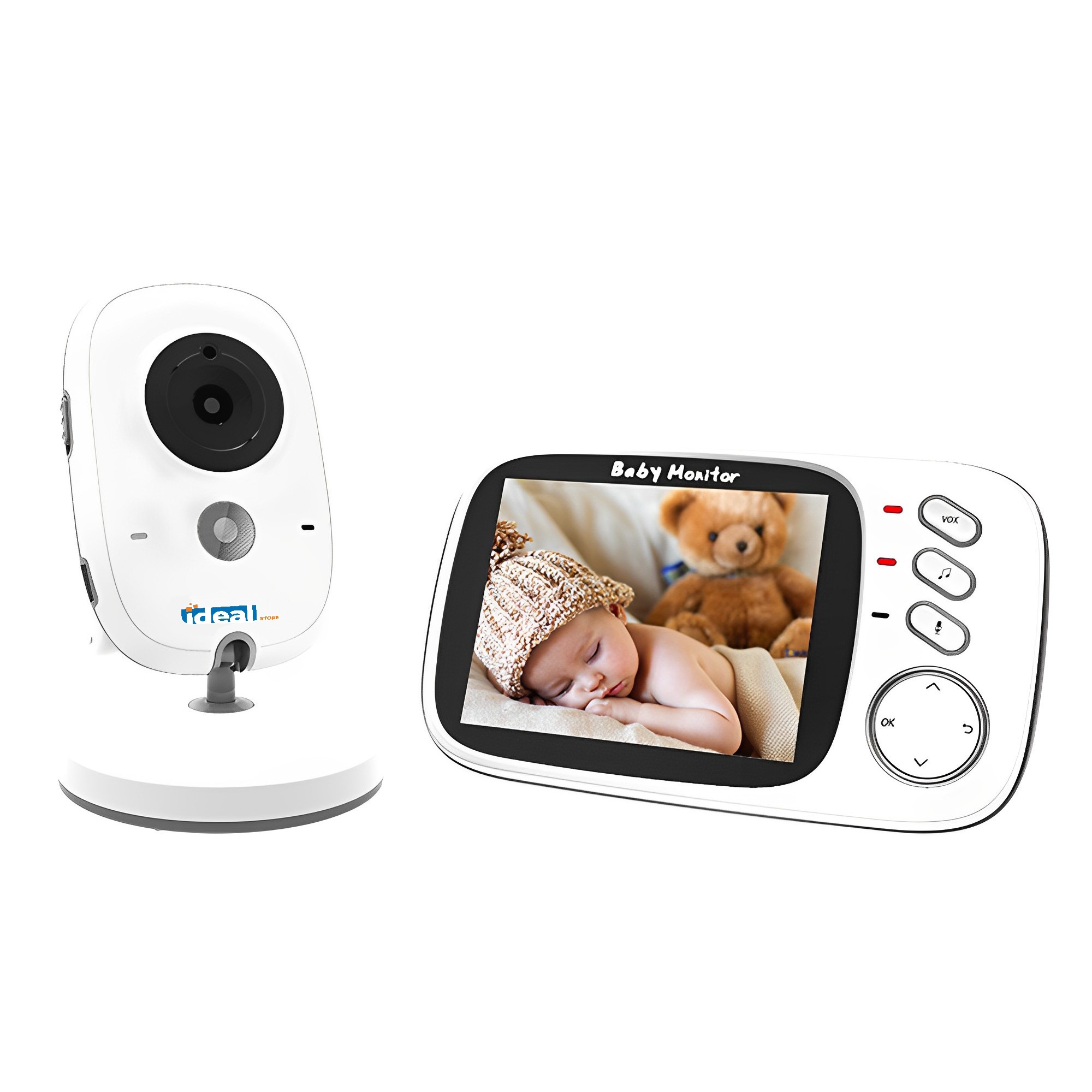 Sistem Monitorizare Video si Audio pentru siguranta bebelusului, Safety Sig63 IdealStore, Conectare Wireless, mod Night Vision, Senzor de Temperatura, Dimensiune ecran 3.2 inch, Alerta la miscare